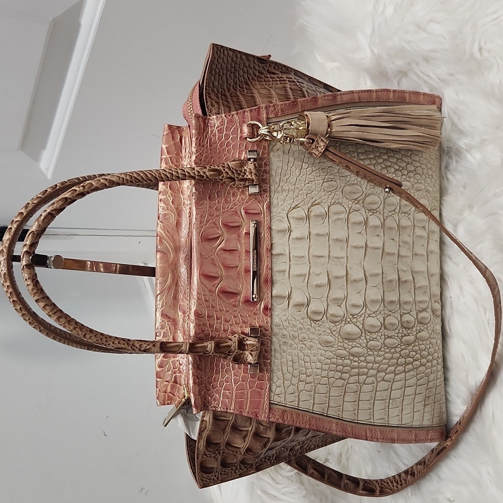 🤎🔹️ Brahmin🔹️ Priscilla Limestone genuine Leather Baracoa Satchel - Picture 3 of 17